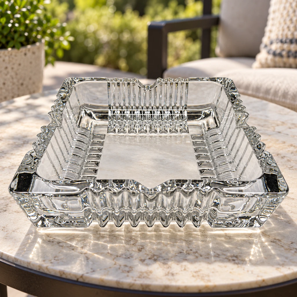 Premium Square Crystal Glass Ashtray - view 3